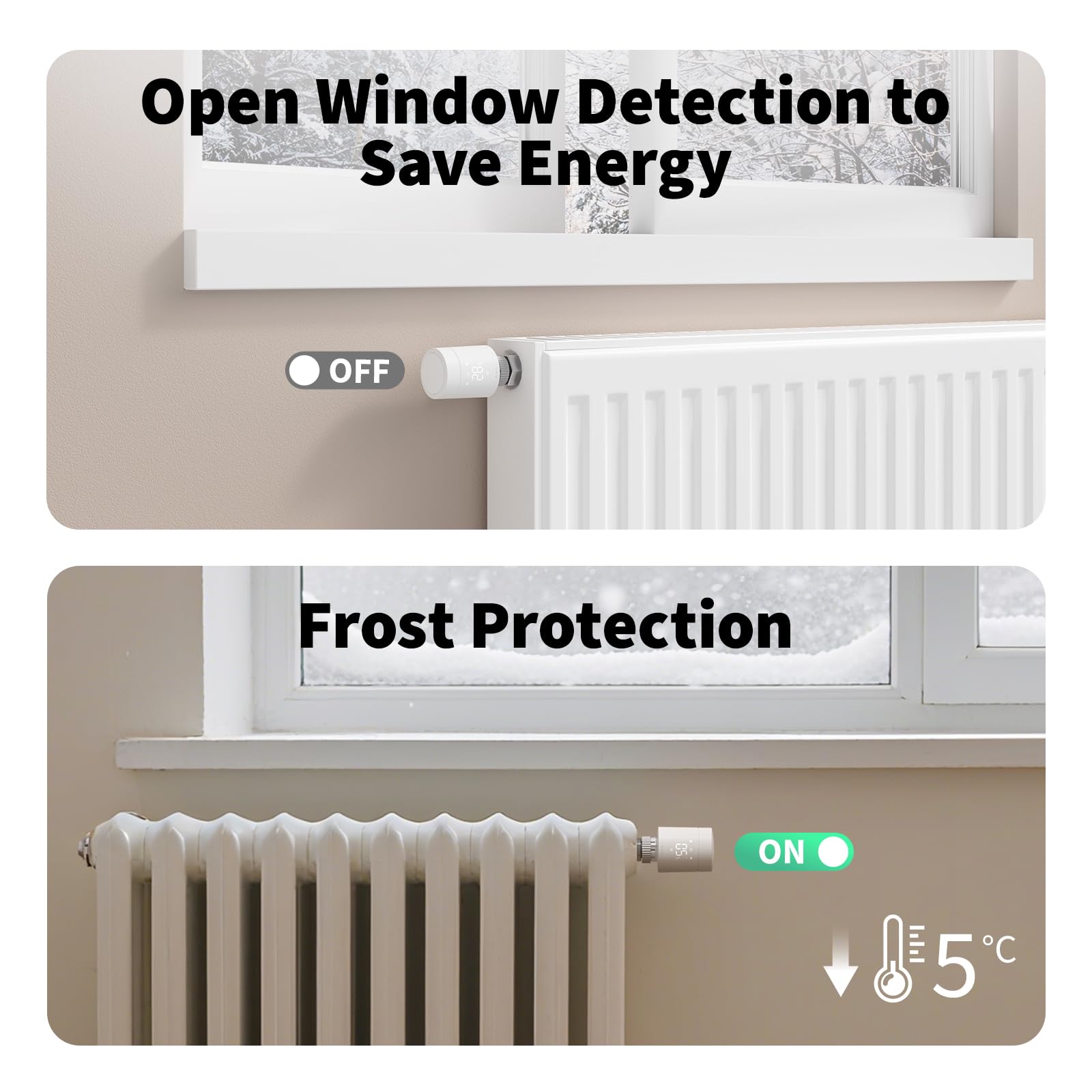 Aqara W600 Inteligentny Termostat Grzejnikowy, Zigbee/Thread, z Oszczędz. Energii, Harmonogramem, Geofencingiem i Długą Żywotnością Baterii. Zgodny z Apple Home, Home Assistant, Alexa, Google Home