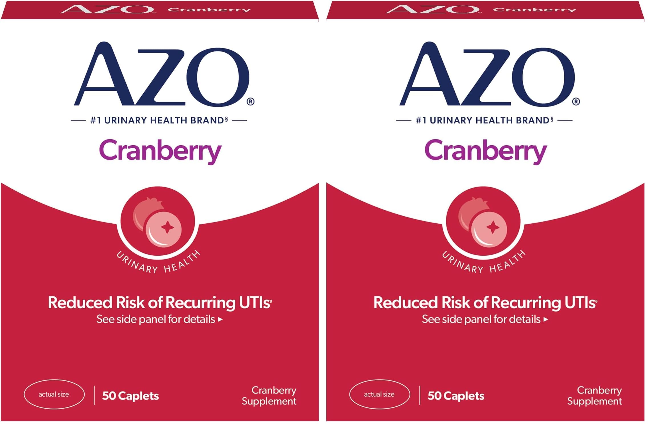 AZO Cranberry Urinary Tract Health Supplement, 1 Serving : 1 Glass of Cranberry Juice, Sugar Free Cranberry Pills, 50 Count (Pack of 2)