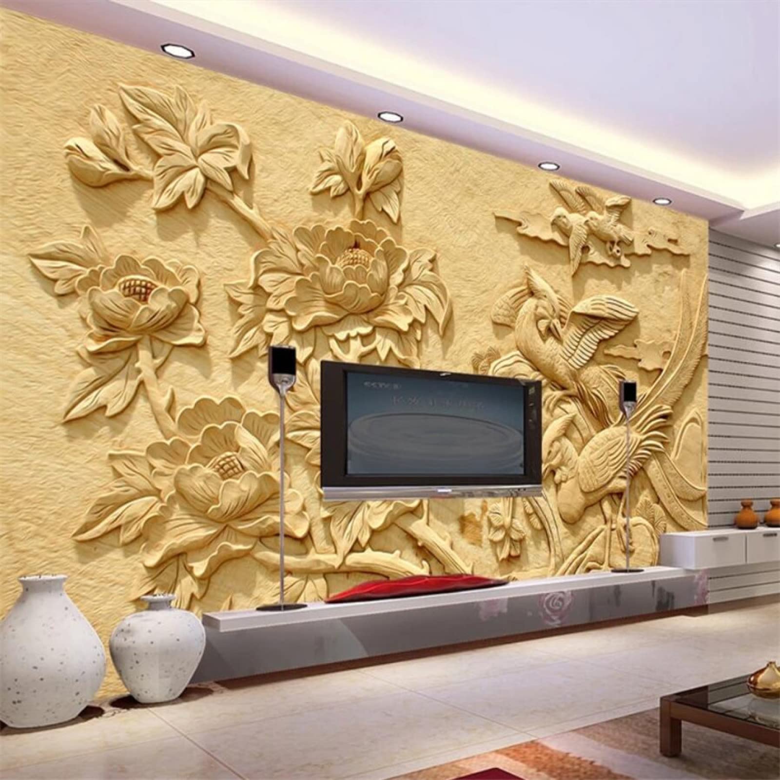 Tapeta ścienna żółta i kwiaty szer. 300 x wys. 210 cm mural ścienny 3D tapeta naklejki do salonu sypialni niesamoprzylepne