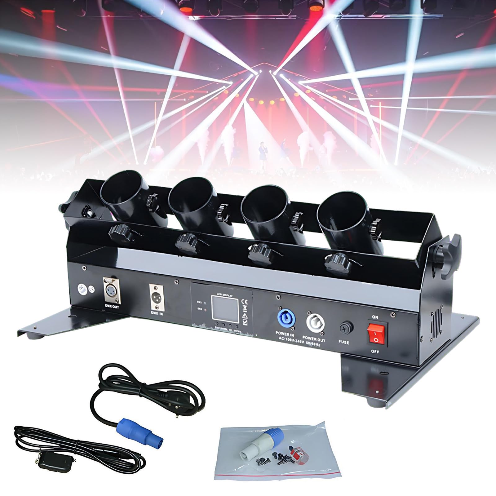 Przenośna wyrzutnia konfetti 4-strzałowa, profesjonalna elektryczna wyrzutnia konfetti z bezprzewodowym pilotem i DMX512, na imprezy, DJ-e, świąteczne występy sceniczne