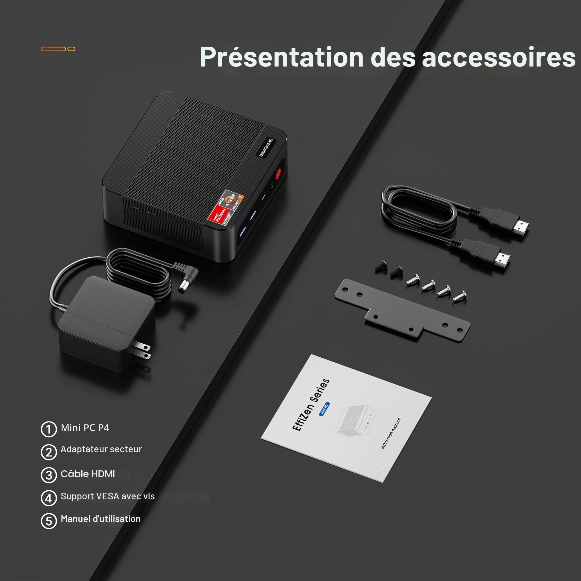 BOSGAME P4 Plus Dual 2.5G LAN Mini PC de Jeu, processeur AMD Ryzen 7 5825U (jusqu'à 4,5 GHz), Windows 11 Pro Mini-Ordinateur, 16 Go de RAM DDR4, SSD PCIe 3.0 512 Go, Mini PC de Bureau de Jeu