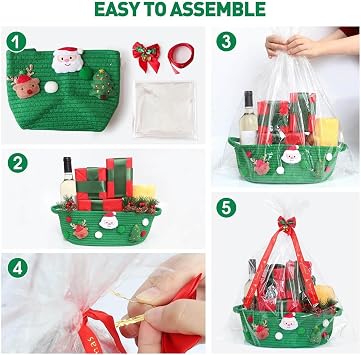 Christmas Basket for Present - Holiday Present Basket - Storage Hamper Treats Box for Men Women Birthday Holiday Celebration Housewarming