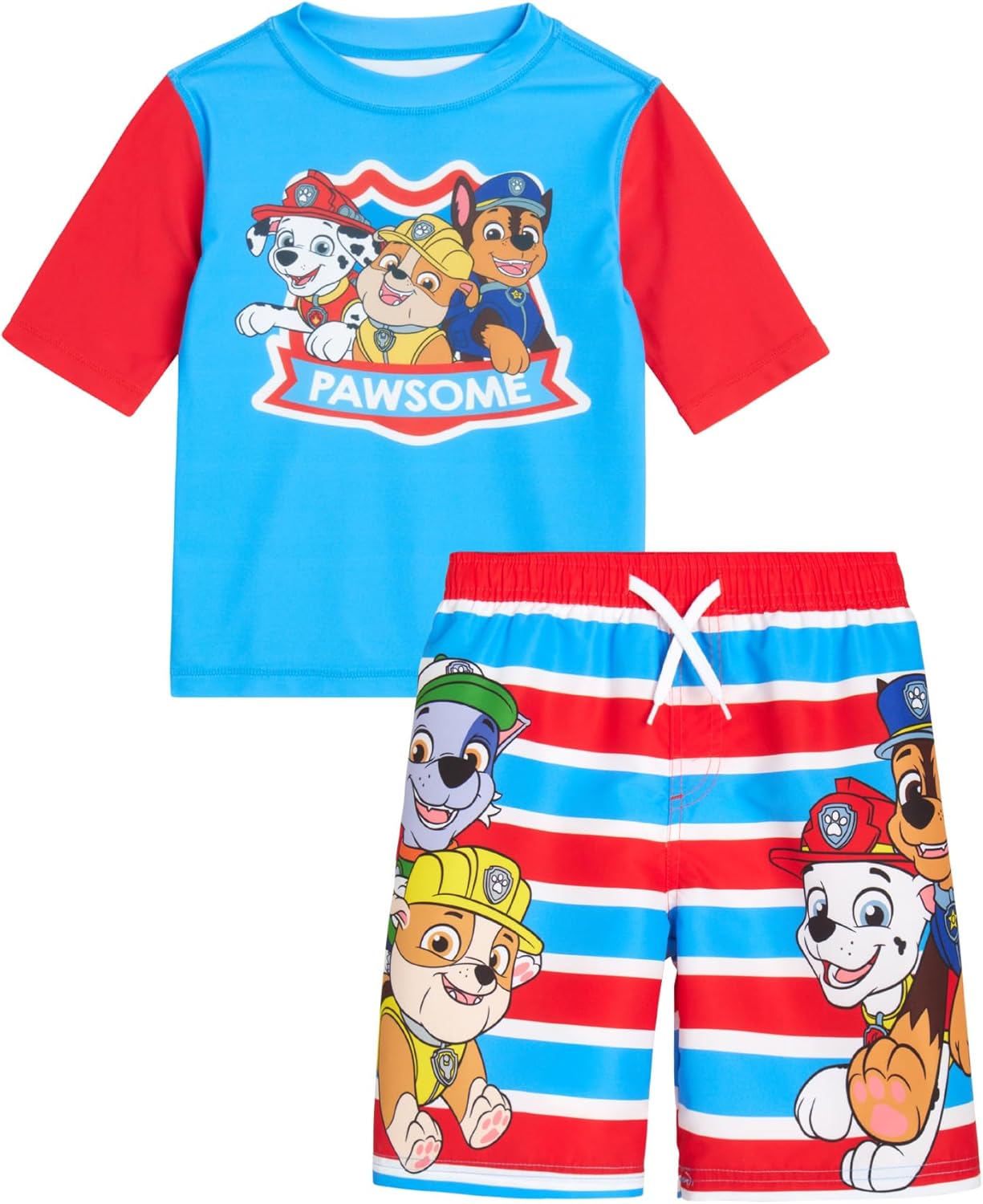 Nickelodeon Paw Patrol Boys Rash Guard Set - 2 Piece Chase Marshall TMNT UPF50 Swim Shirt & Swim Trunks for Toddler & Big Kid