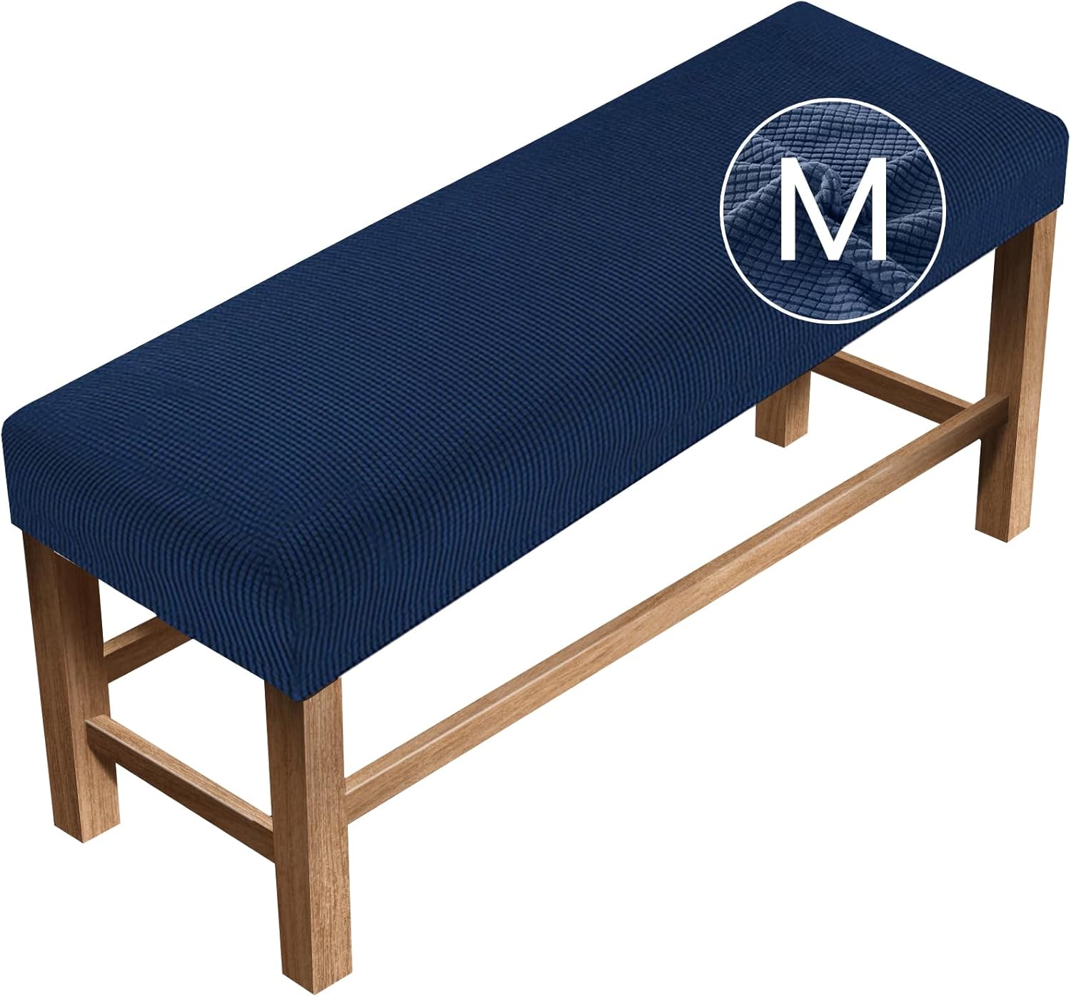 Stretch Dining Bench Cover Extra-Long - Anti-Dust Removable Slipcover for Living Room, Bedroom, Kitchen - Washable Print Seat Protector Plus Size (Navy Blue, Long 70.86-82.67 in)