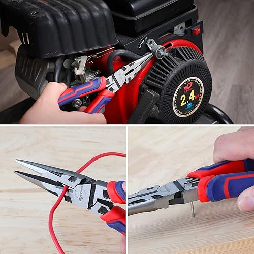 Miniatura 12 de WORKPRO Alicates de punta de aguja extra largos de 11 pulgadas, precisión de abrazadera de papel, acero CRV resistente, agarre suave