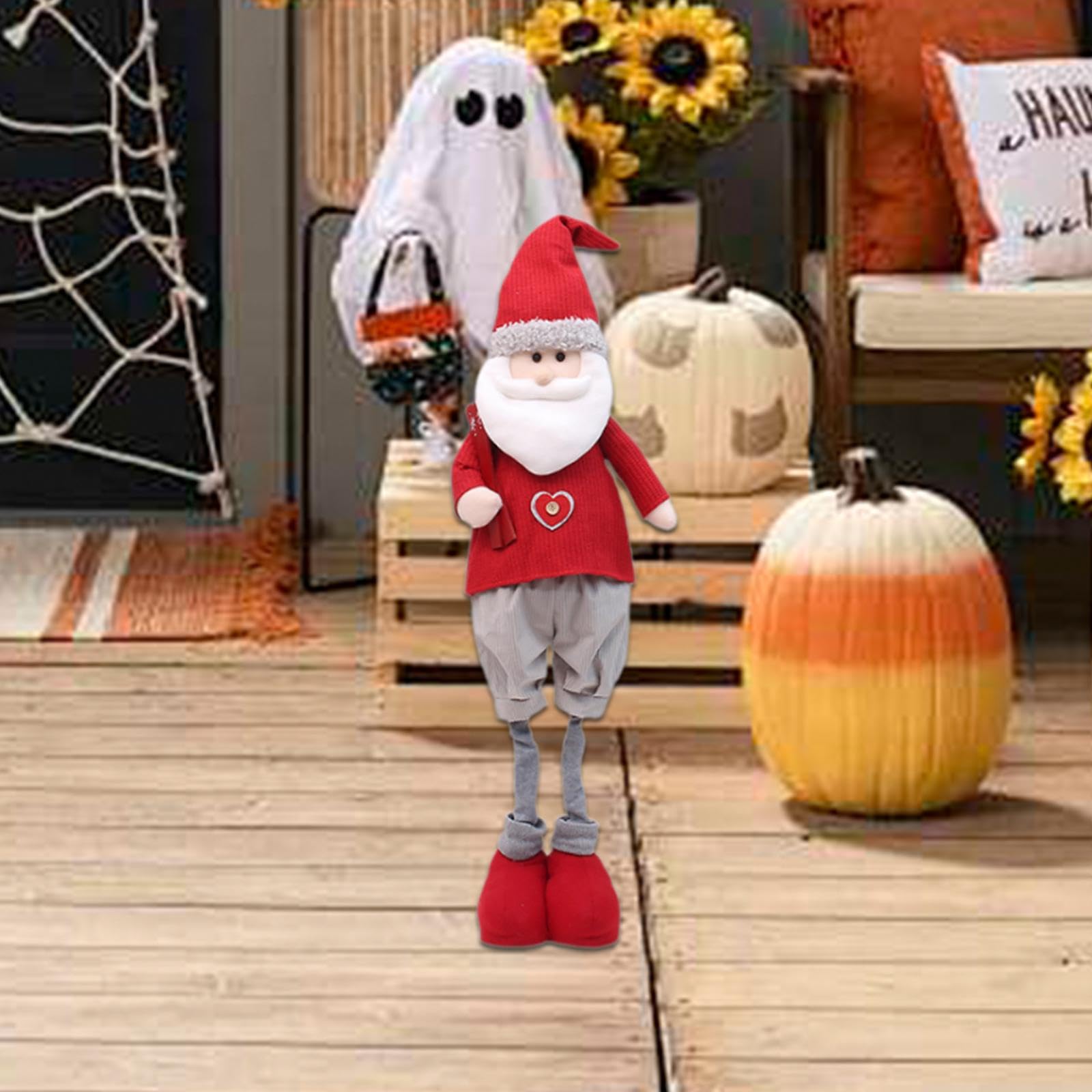Figura Navideña, Figura de Peluche Retráctil, Adorno Navideño de Colección, Muñeco de Pie Navideño para Mesa de Granja, Papá Noel