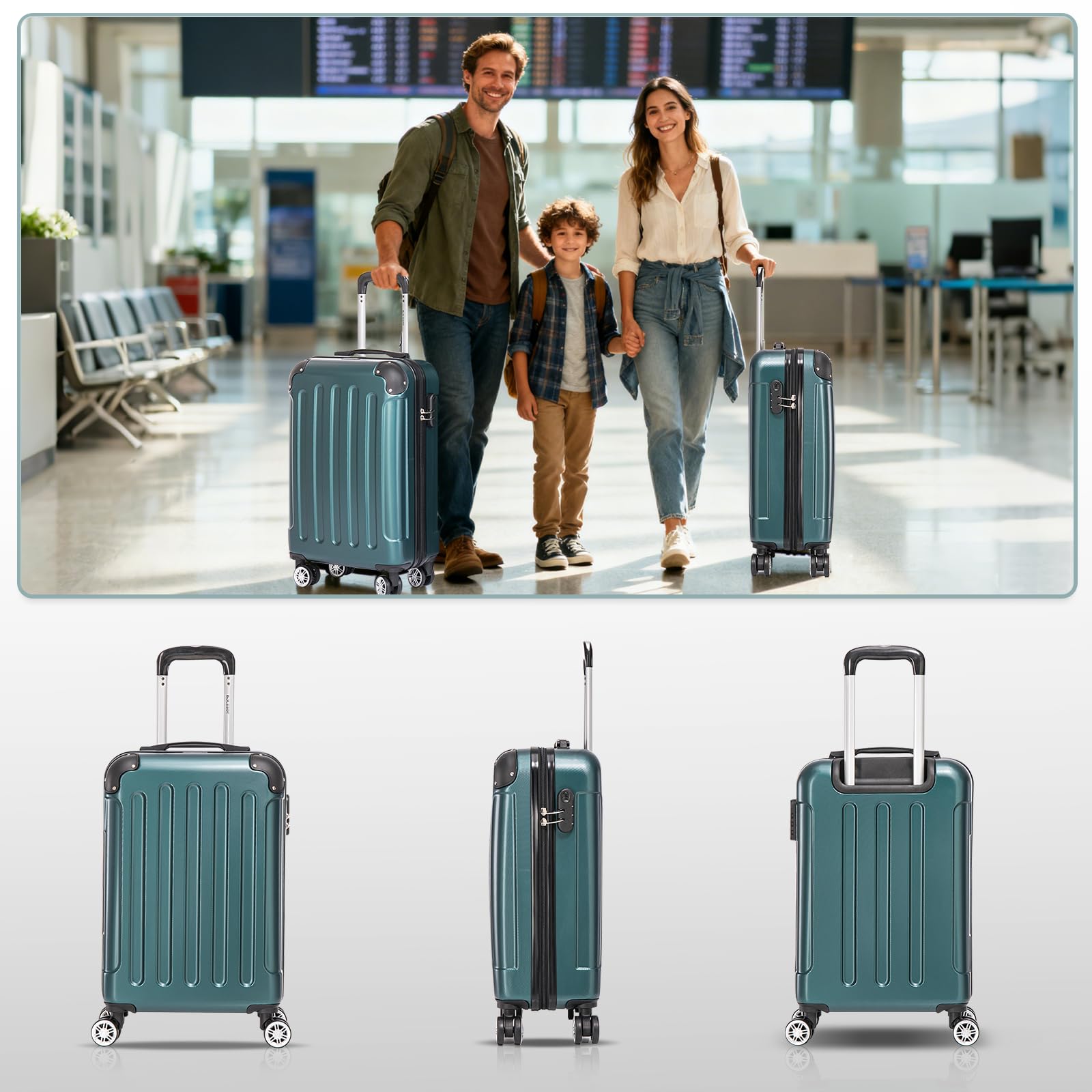 Juego 3 Maletas Viaje (55/66/76CM) ABS Rígidas con Cerradura y Ruedas 360°,Set Trolley de Viaje Incluye Maleta Cabina,Ideal Negocios y Familia