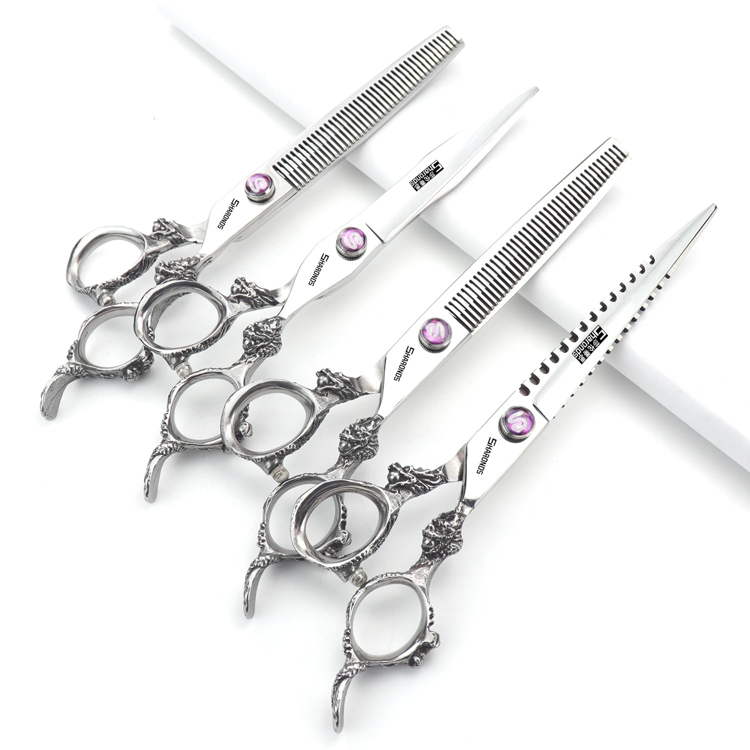 Japón 6/7/7.5/8/9 pulgadas pelo profesional estilista tijeras peluquería estudio profesional herramientas de modelado tijeras de corte + tijeras de adelgazamiento de huesos de pescado (7 pulgadas, 4