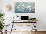 Elegant Flowers Canvas Wall Art - Plum Blossom Pictures for Wall Decor Rustic Turquoise Canvas Painting Nature Printing Artwork for Living Room Bedroom Home Office Wall Decoration 50CM x 100CM