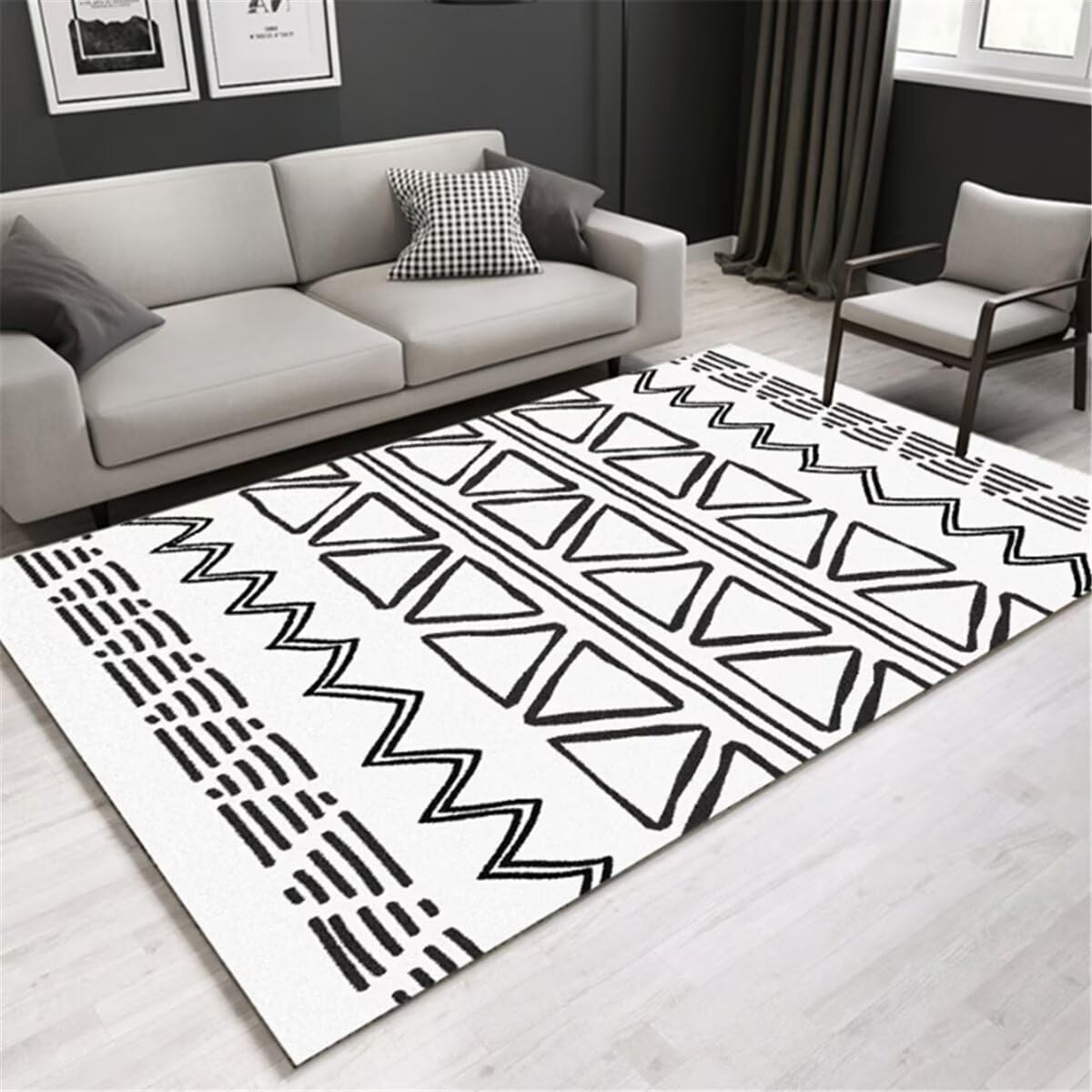 Chambre Parentale Decoration Insonorisation des Lignes floues Noires et Grises décorent Le Tapis de Chambre Anti-salissure Decoration 70X140CM