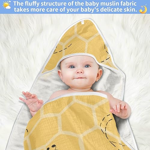 Miniatura 5 de Honey Bees - Toalla de baño para niños y niñas, color amarillo, abejorro, colmena, con capucha, toallas para recién nacidos, de algodón orgánico,
