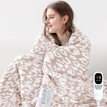 MH MYLUNE HOME Leopard Print Twin Size Electric Blanket, Khaki, 62"x84" | ETL & FCC Certified Heated Throw Blanket, 9 Heating Levels, 10 Hours Auto-Off, Warm Soft Heating Blanket for Winter