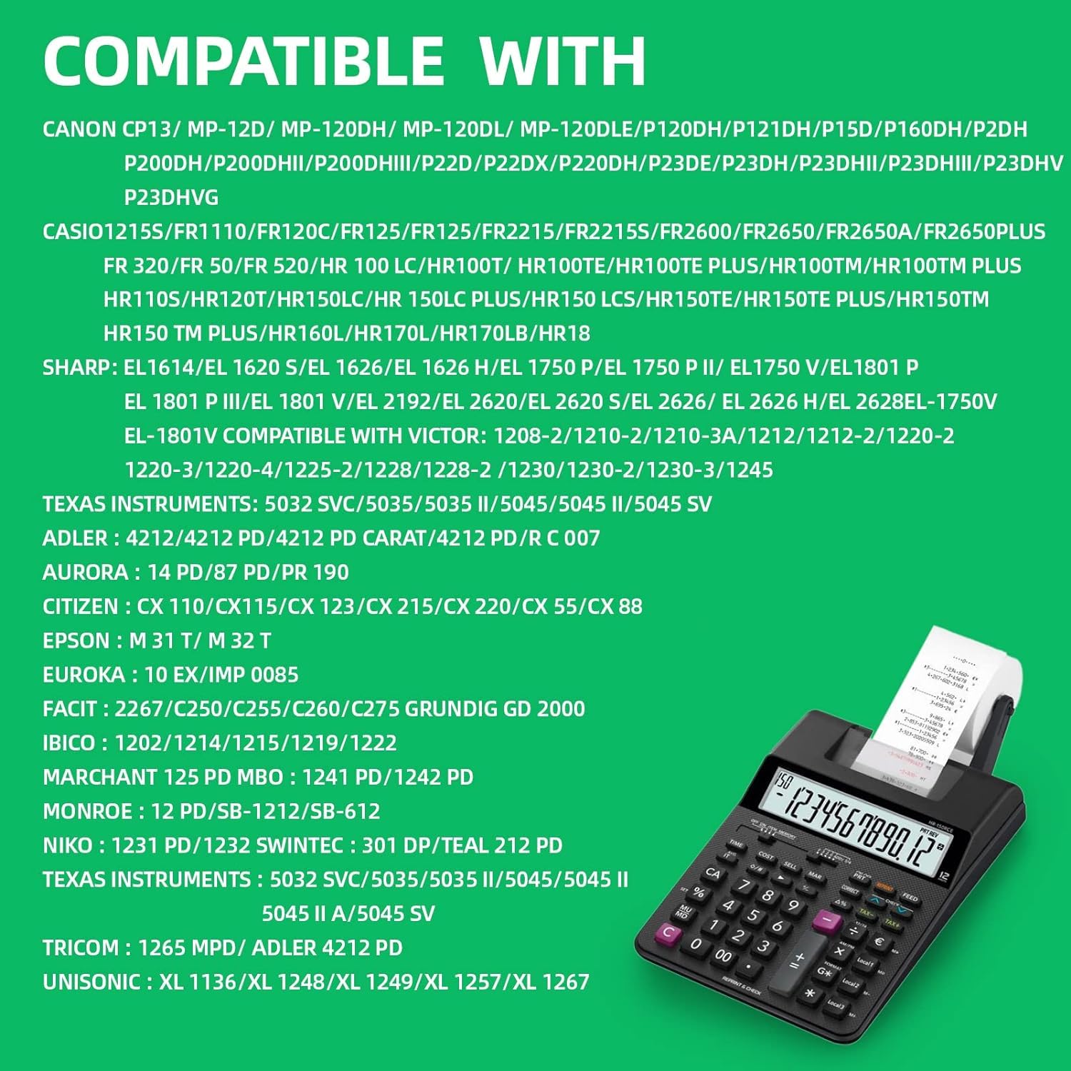 Cinta de tinta para calculadora compatible con IR-40T Casio HR-100tm HR-170RC Canon P23-dhv, paquete de 12 cintas de calculadora selladas individualmente, rojo/negro, uso con Sharp EL-1750V