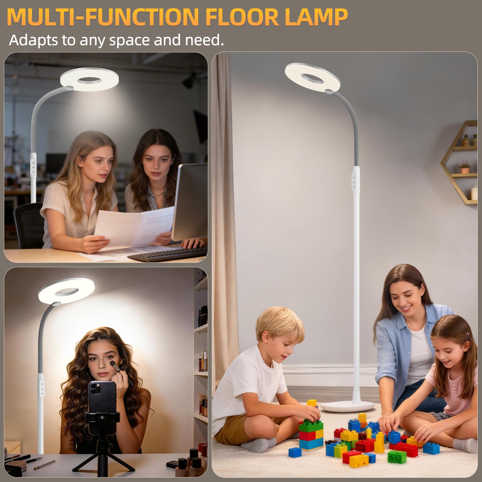 GyroVu Lampada da terra a LED, lampada da lettura da 176 cm per il soggiorno, intensità regolabile e temperatura di colore regolabile, lampada da terra con comando touch e braccio flessibile (Bianco)
