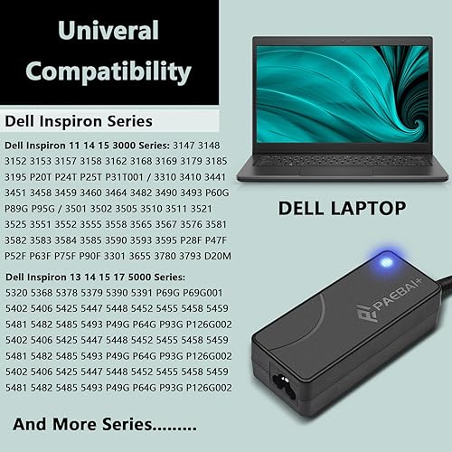 Miniatura 7 de PAEBAI+ Cargador para portátil de 65 W y 45 W para Dell Inspiron serie 11 13 14 17 15 3000 5000 7000, Latitude 3320 3520 3420, XPS 12 13 conector