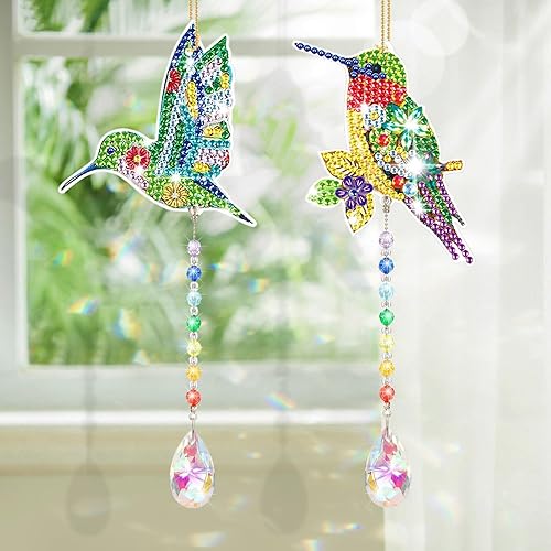 Miniatura 2 de EEEKit Kit de arte de diamantes para adultos, pintura de diamantes, colibrí, diamante, cristal, carillón de viento, adorno colgante de ventana