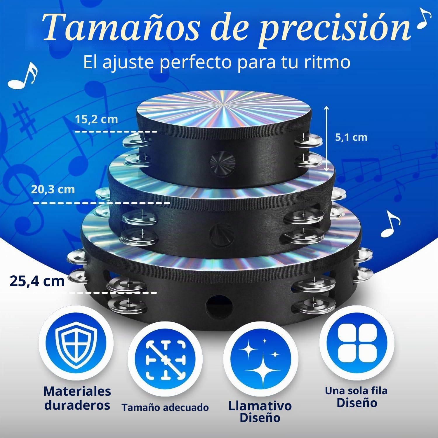 Flexzion Instrumento de pandereta de madera para iglesia - Panderos de mano reflectantes de 20 cm para adultos, pandereta de metal de una sola fila para iglesia, fiestas y eventos musicales