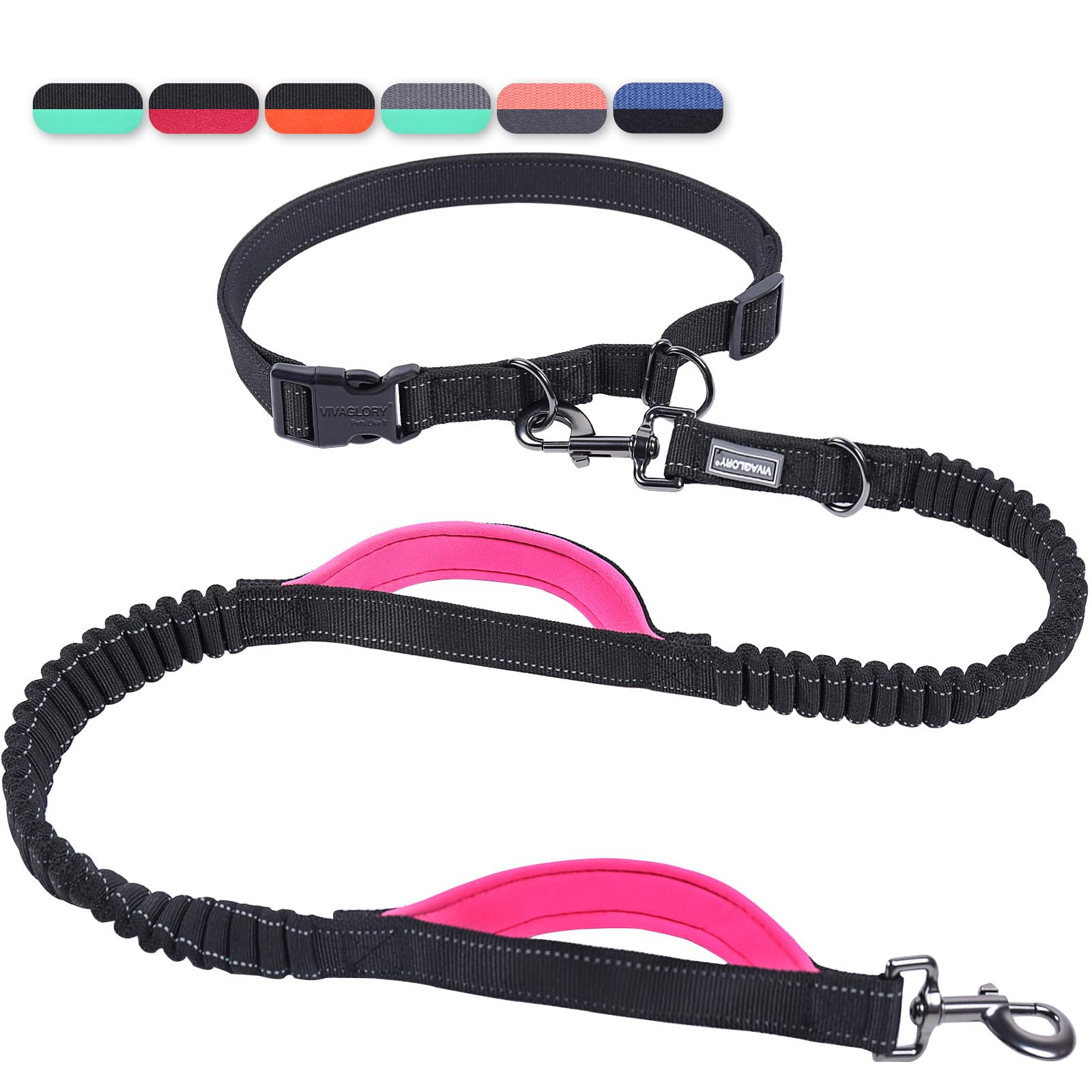 VIVAGLORY Hands Free Dog Leash Bungeetwin Running Dog Leash with Waist Belt for Running Walking & Jogging, Bungee & Around Waist for Pet, S, Black/