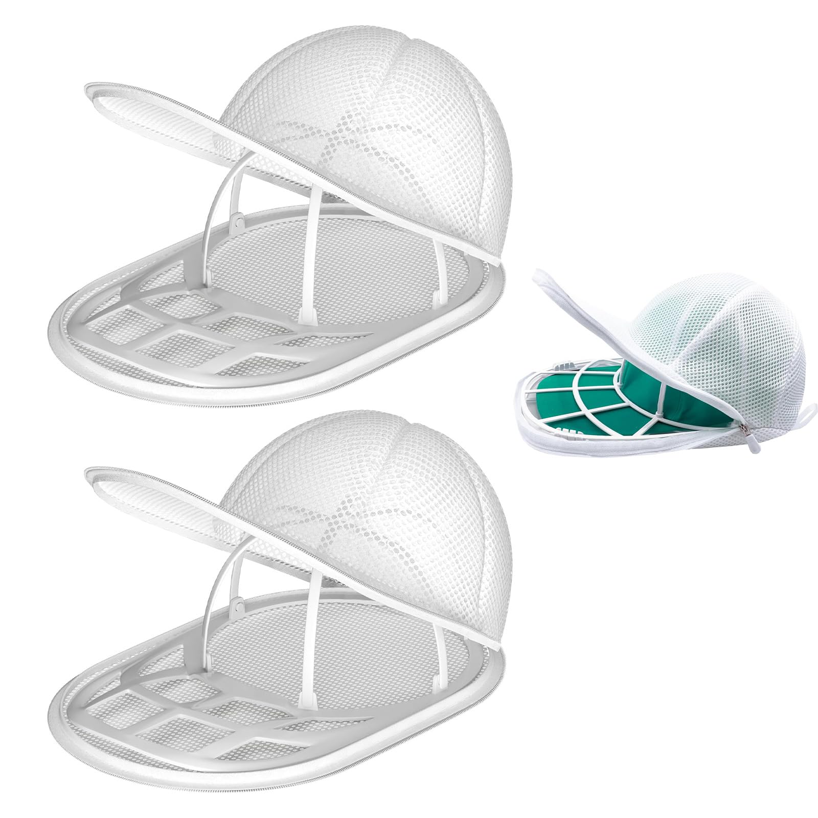 2 Pezzi Porta Cappellini con Visiera per Lavatrice e Lavastoviglie, Supporto Porta Cappelli per Pulizia e Protezione, Organizzatore Cappelli Baseball in Plastica Resistente, Grande, Bianco