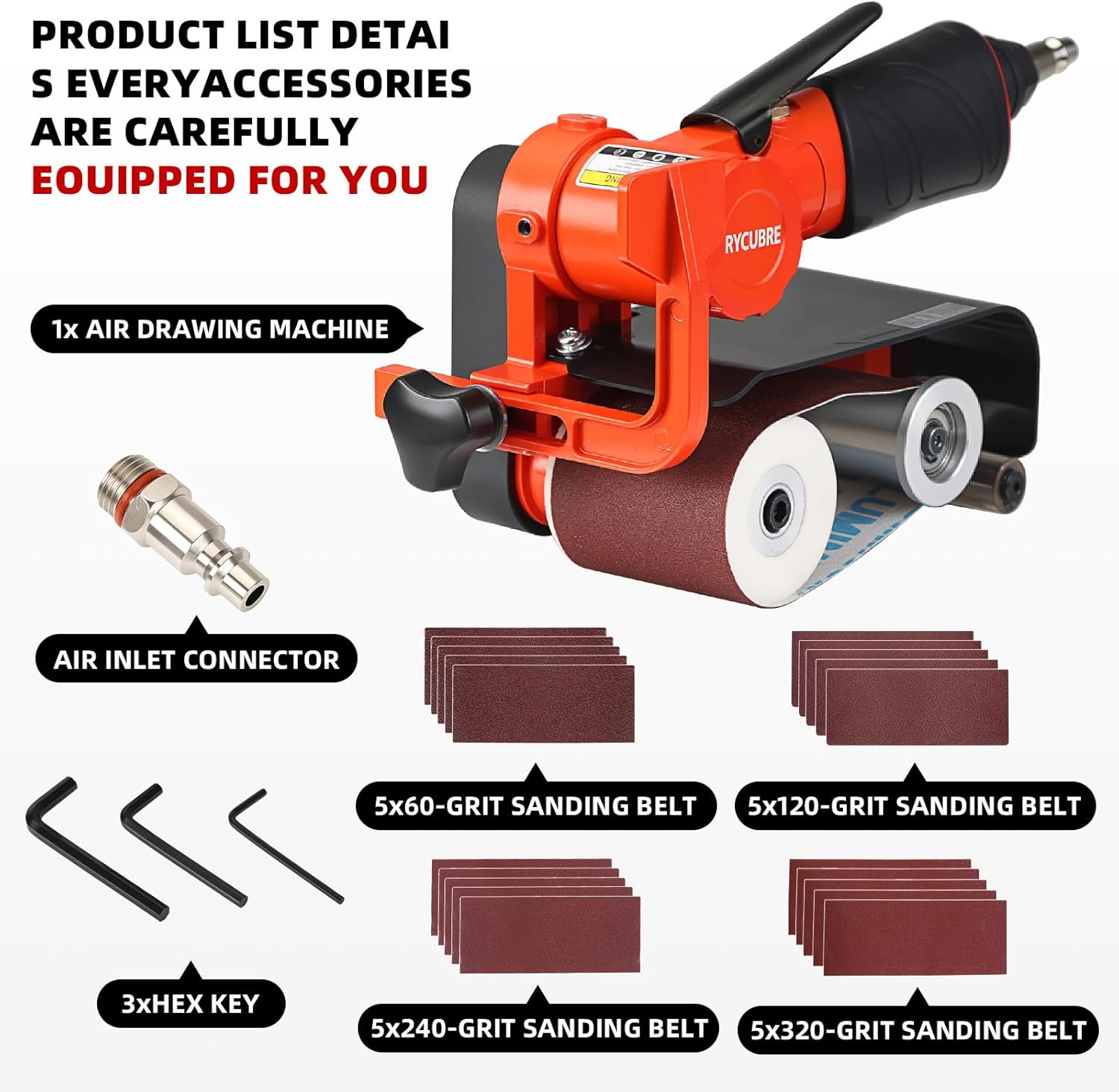 2.4×10 Inch Pneumatic Belt Sander- Air Belt Grinder for Woodworking & Metal Working,Handheld/Benchtop Dual-Use Air Sander,Includes 60mmx260mm Sanding Belts (5pcs Each of 60#/120#/240#/320#)