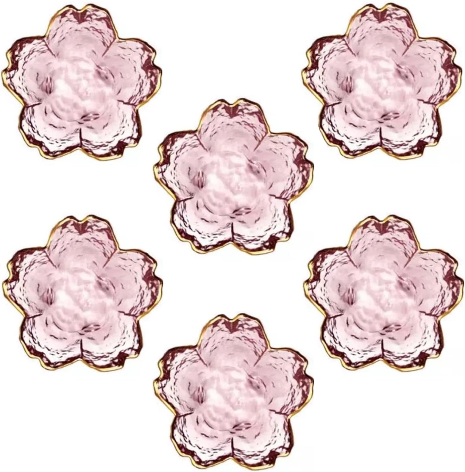 Wrneaoch Dipping Dish, 6 Pieces Dipping Bowls Set Pink Japanese Cherry Blossom Shaped Creative Serving Dishes Glass Mini Dessert Bowls for Ice Cream Snack Dips Sushi