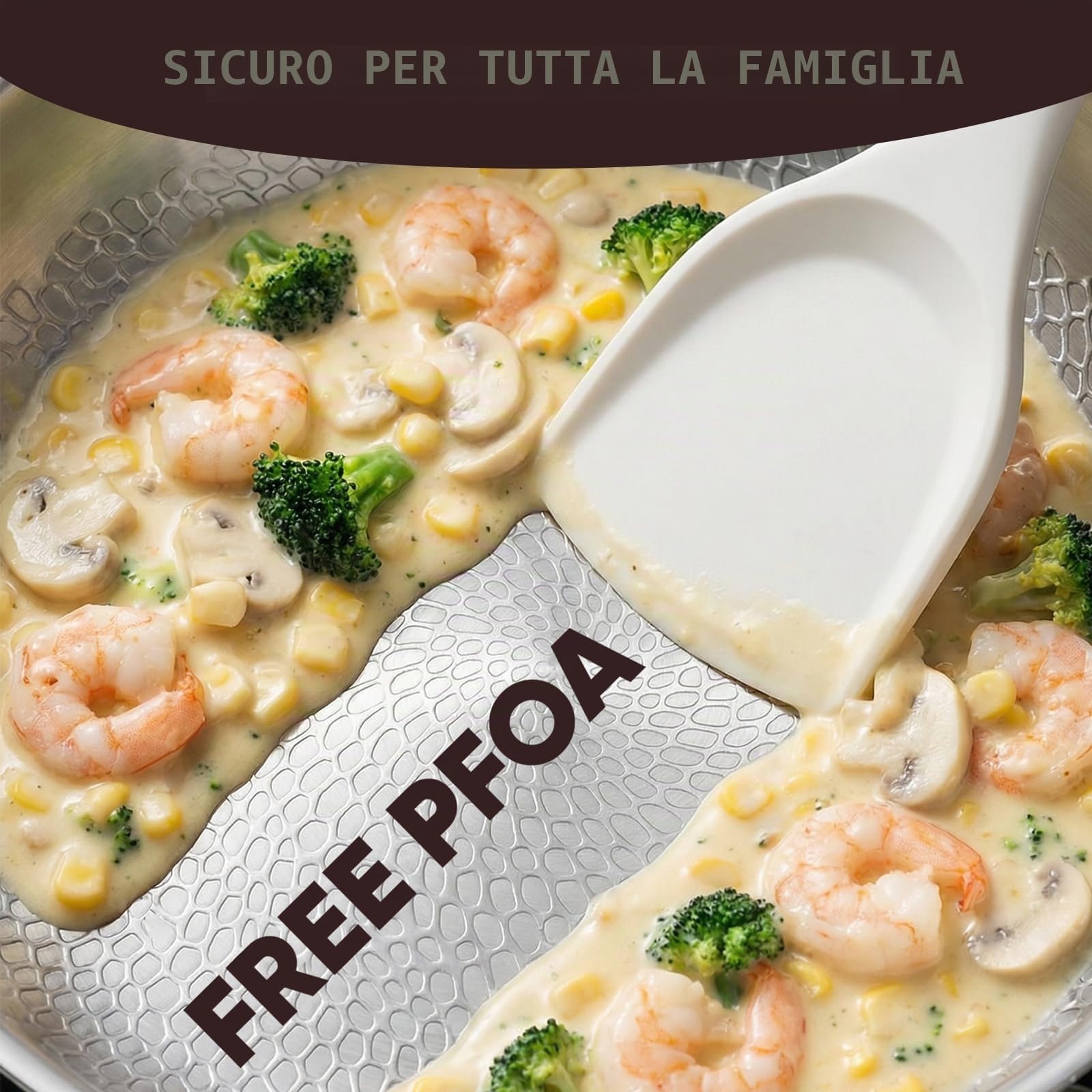 Padella in titanio generica con spatola, antiaderente wok martellato in titanio per cucinare, utensili da cucina versatili per friggere, cuocere, bistecca, ristorante (26 cm)