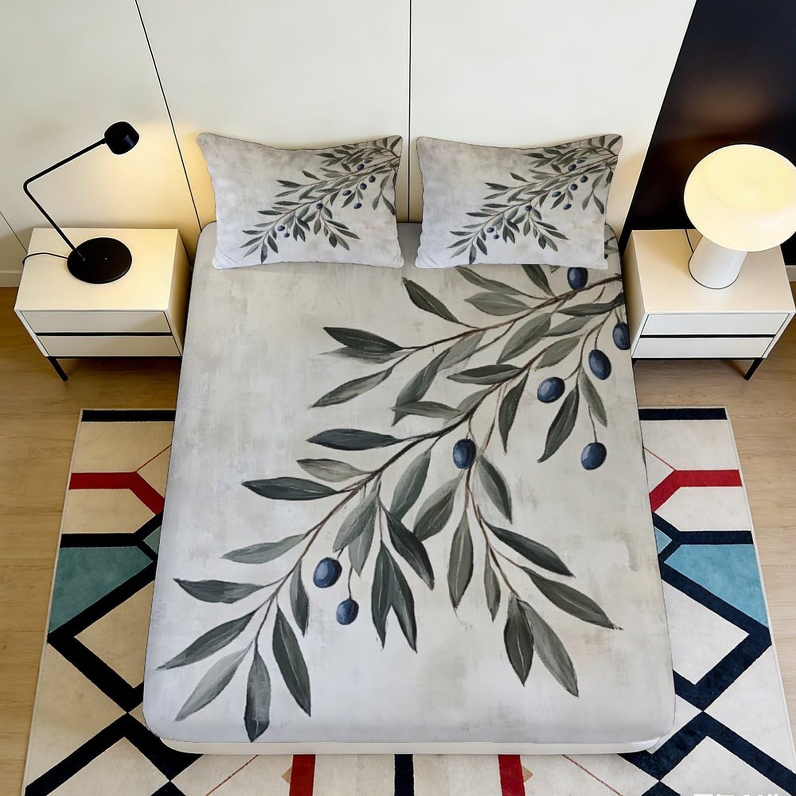 Jqzkxnhpbr Style-6 3D Printed Olive Branch Fitted Sheet Microfiber Soft Botanical Leaf Mattress Cover For Bedroom Guest Room Decor 90X200x25cm