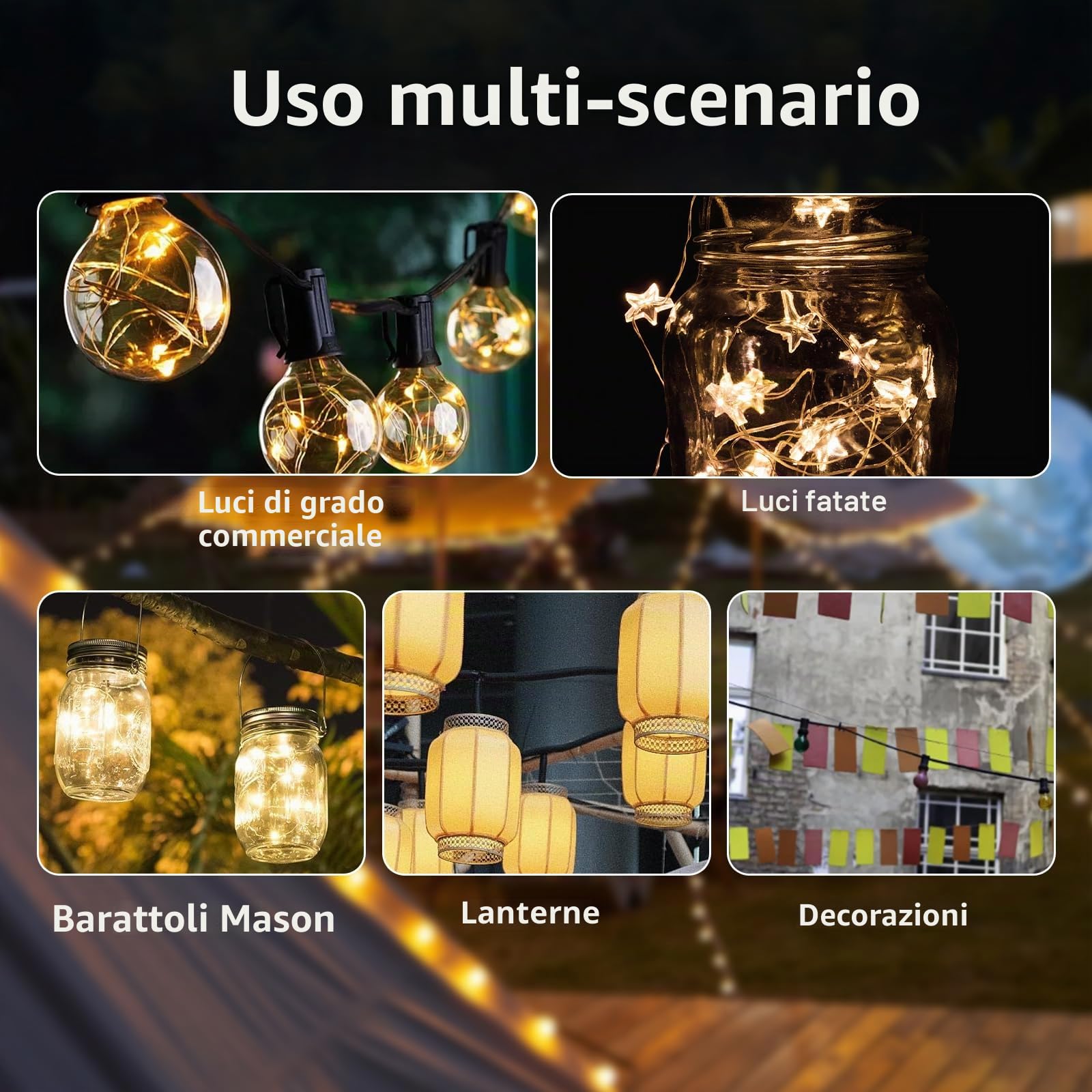 Pali per Luci da Esterno, Confezione da 2 Pali Festoni per Appendere Luci Natalizie, Luci a LED, Lanterne, Pali da 2,4M per Giardino, Matrimoni, Feste, Patio