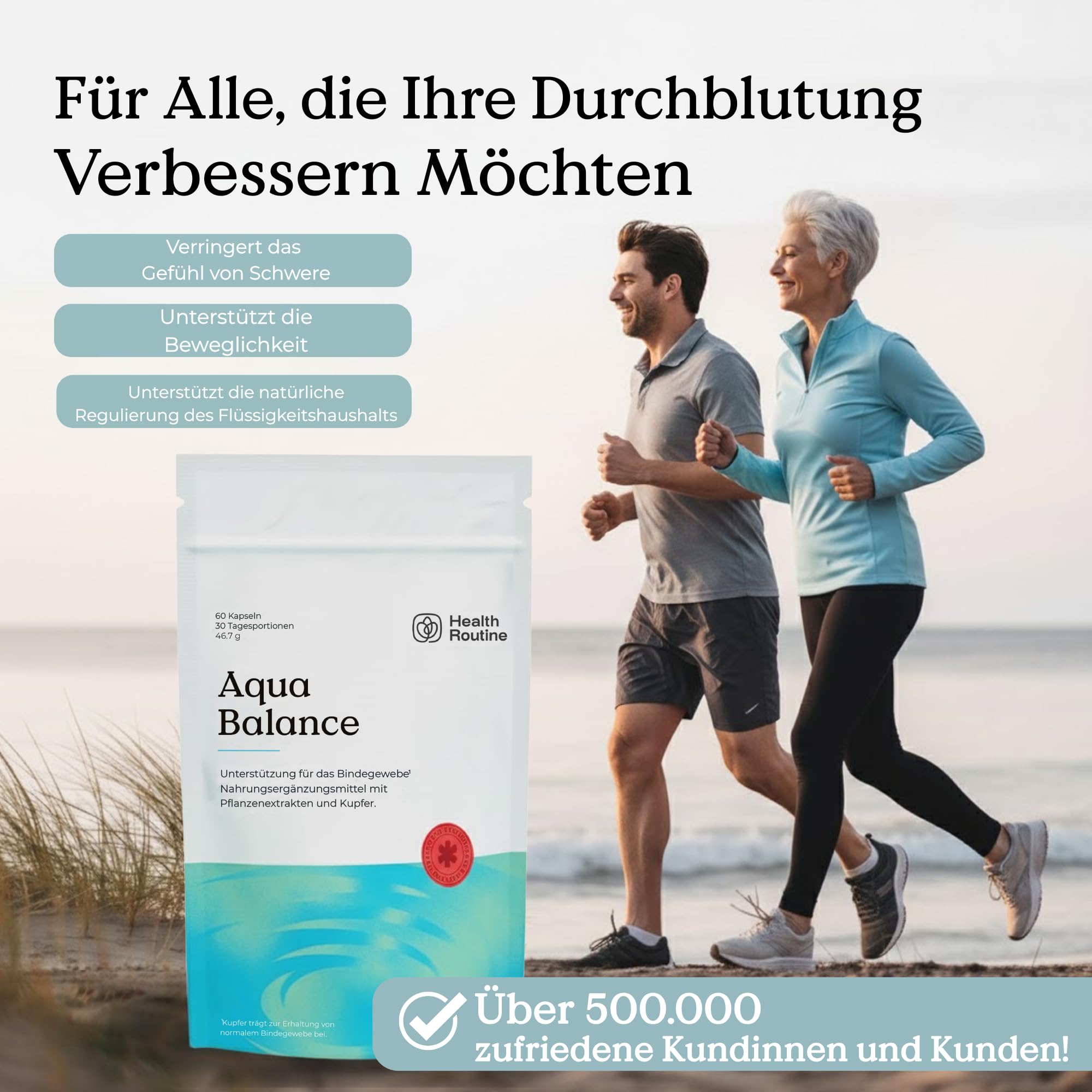 Health Routine Aqua Balance - 60 Kapseln 30 Portionen - Nahrungsergänzungsmittel mit OPC Traubenkernextrakt Hochdosiert, Diosmin, Kupfer und Brennnessel zur Unterstützung von Bindegewebe und Venen