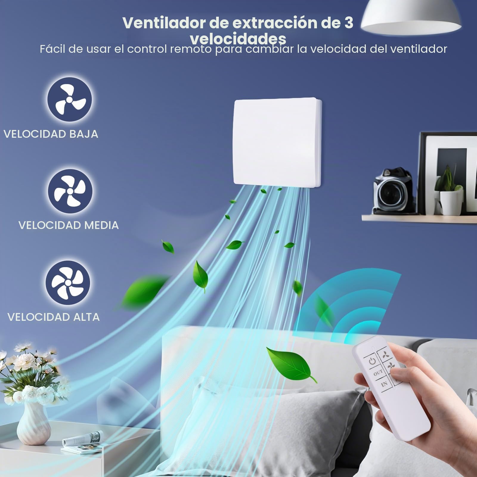 Extractor de aire Higroreglable, Extractor de aire de baño higrorregulable silencioso, 100 mm, 2 direcciones y 3 velocidades, Vmc cuarto de baño para ventilación en el inodoro