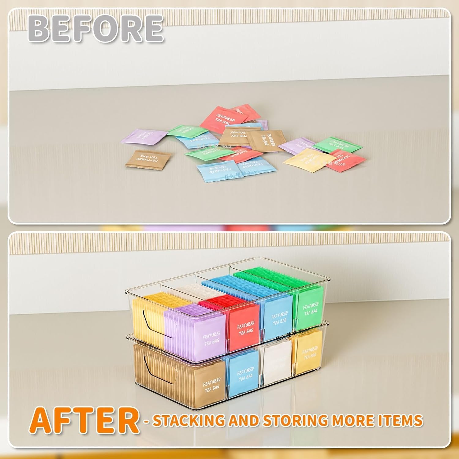 Stackable 8 Pack Snack Organizer for Pantry Shelf,Clear Pantry Organizers and Storage Bins for Fridge,Office,Cupboard,Plastic Pantry Snack Organizer For Breast Milk,Tea Bag,Food Storage Containers