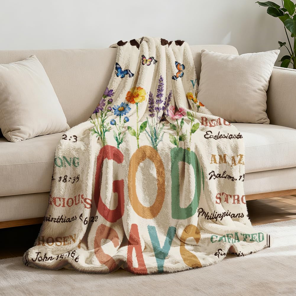 GLOBLELAND Bible Text Throw Blanket 59x51 inch Flowers Butterflies