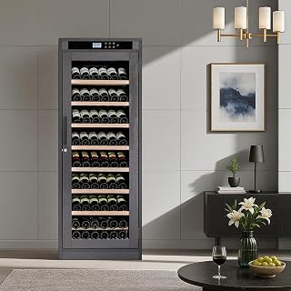 Intelligent Temperature-Controlled Multi-Tiered Black Grape Wine Cabinet - Stainless Steel & Glass Door,9 Removable Shelves, LED Lighting, Humidity Control, Freestanding Design