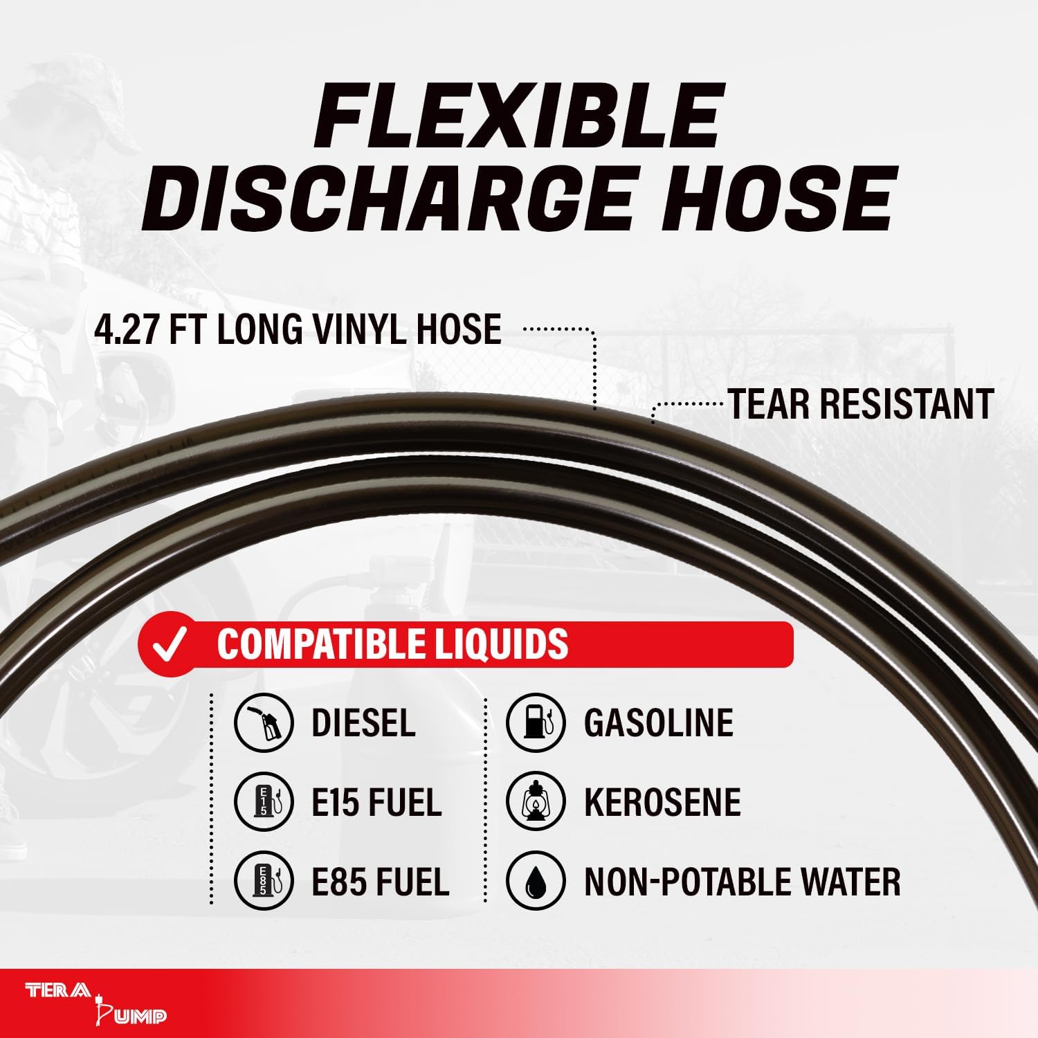 TERA PUMP TRFA03-XL Universal Gas Can Adapter Cap Battery Powered Fuel Transfer Pump (2.3 GPM) No Spill Sensor, 4.27 ft Vinyl Hose, Utility Jug Adapter, Power Nozzle, 4x AA Power - Image 5