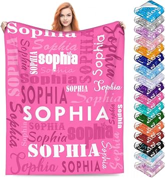 Personalized Blanket for Teen Boys Girls Customized Soft Warm Flannel Blanket with Name Birthday, HotPink, 50"x60"