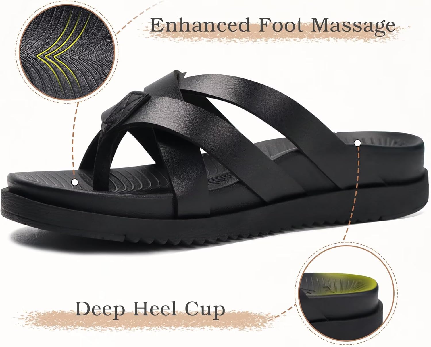 KuaiLu Womens Dressy Orthotic Flip Flops Ladies Yoga Memory Foam Summer Pool Beach Slip on Plantar Fasciitis Arch Support Black 8 - Image 5