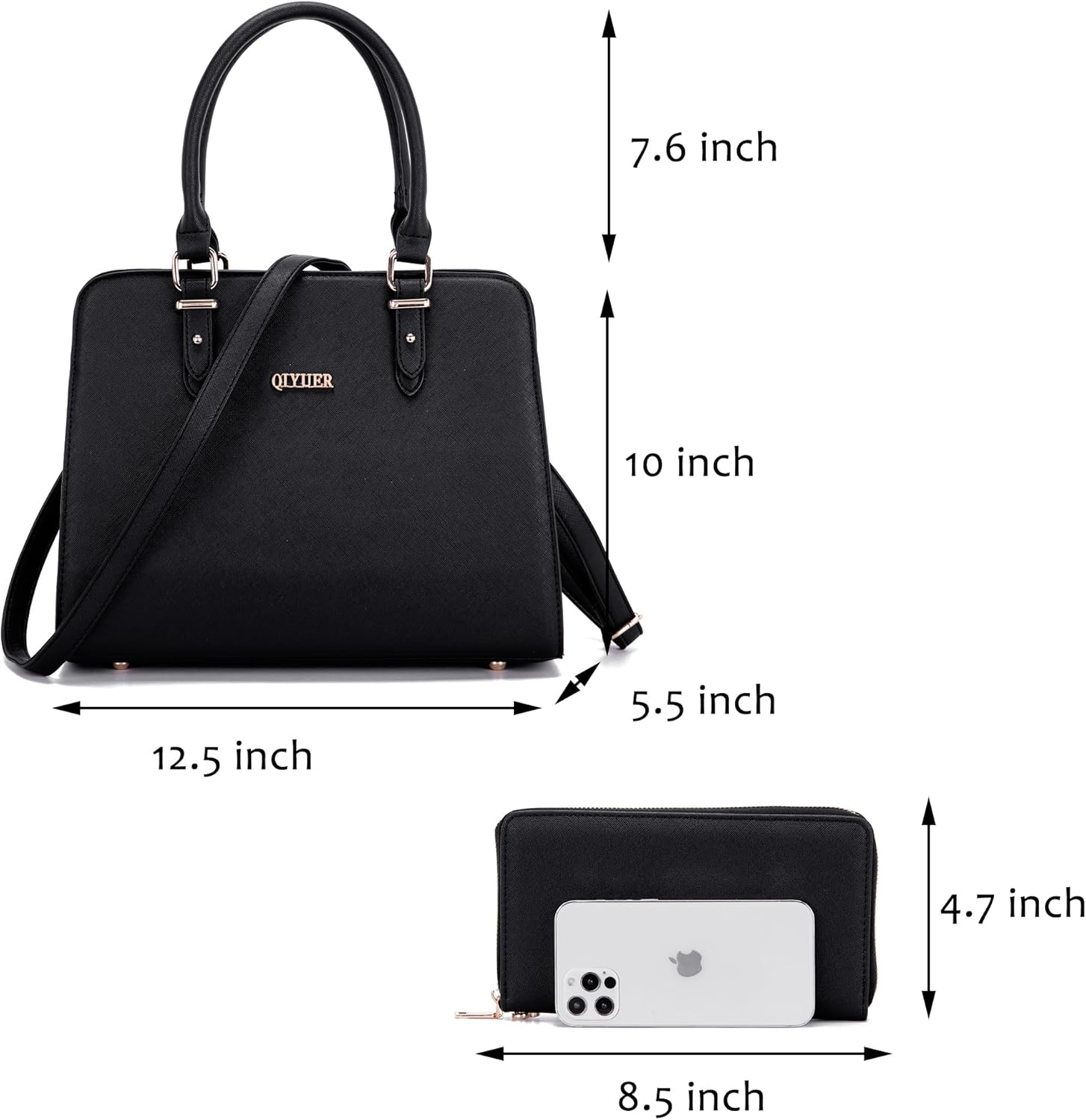 Qiyuer Satchel Purses For Women Top Handle Bag Purse And Wallet Set Work Tote Bags 2pcs