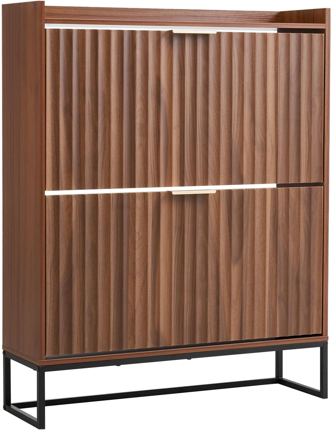 VEVOR Shoe Cabinet with 2 Flip Drawers, Mid-Century Shoes Storage Cabinet with Anti-Tipping Device, Freestanding Fluted Shoe Organizer, Ideal for Entrance, Hallway, Bedroom, Living Room, Walnut