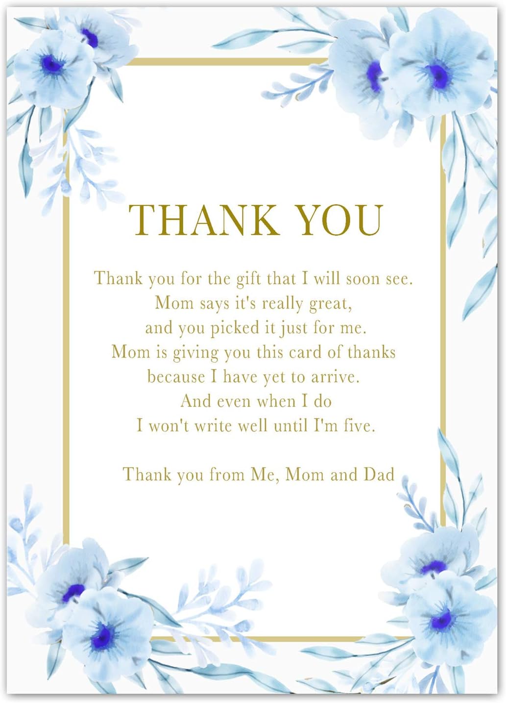 30 Thank You Cards Floral Blue Gold Baby Shower Personalized Photo Paper
