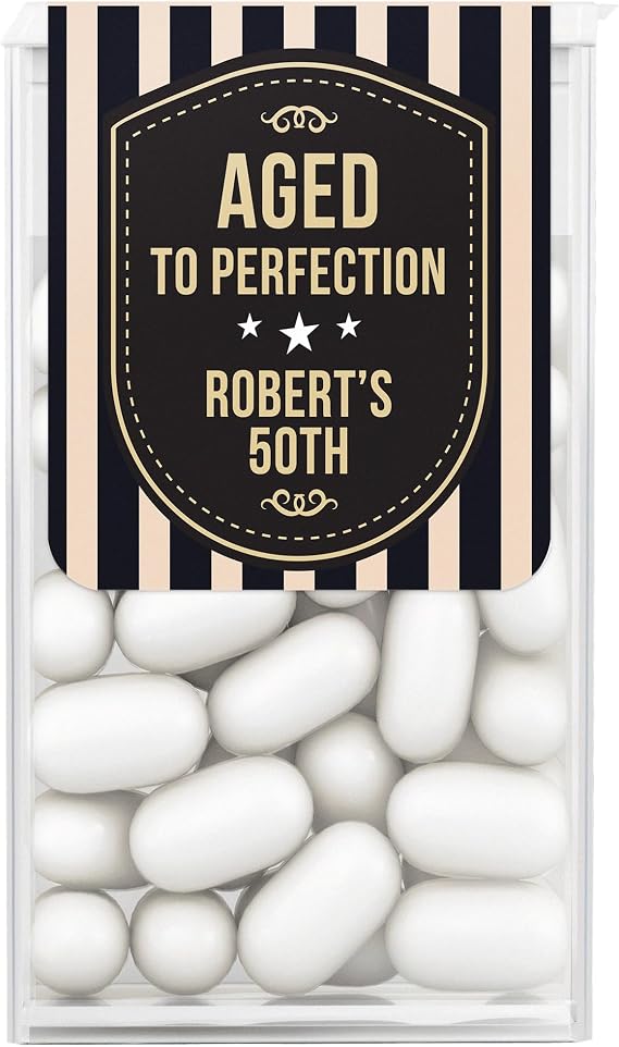 Aged to Perfection Tic Tac Labels Birthday Custom Party Favors Stickers