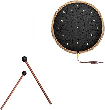 Steel Tongue Drum -13 Inch 15 Notes Tongue Drums, Handpan Drums, Steel Drum Instrument for Adults, Rubber Xylophone Mallet Percussion with Wood Handle, Bell Mallets Glockenspiel Sticks