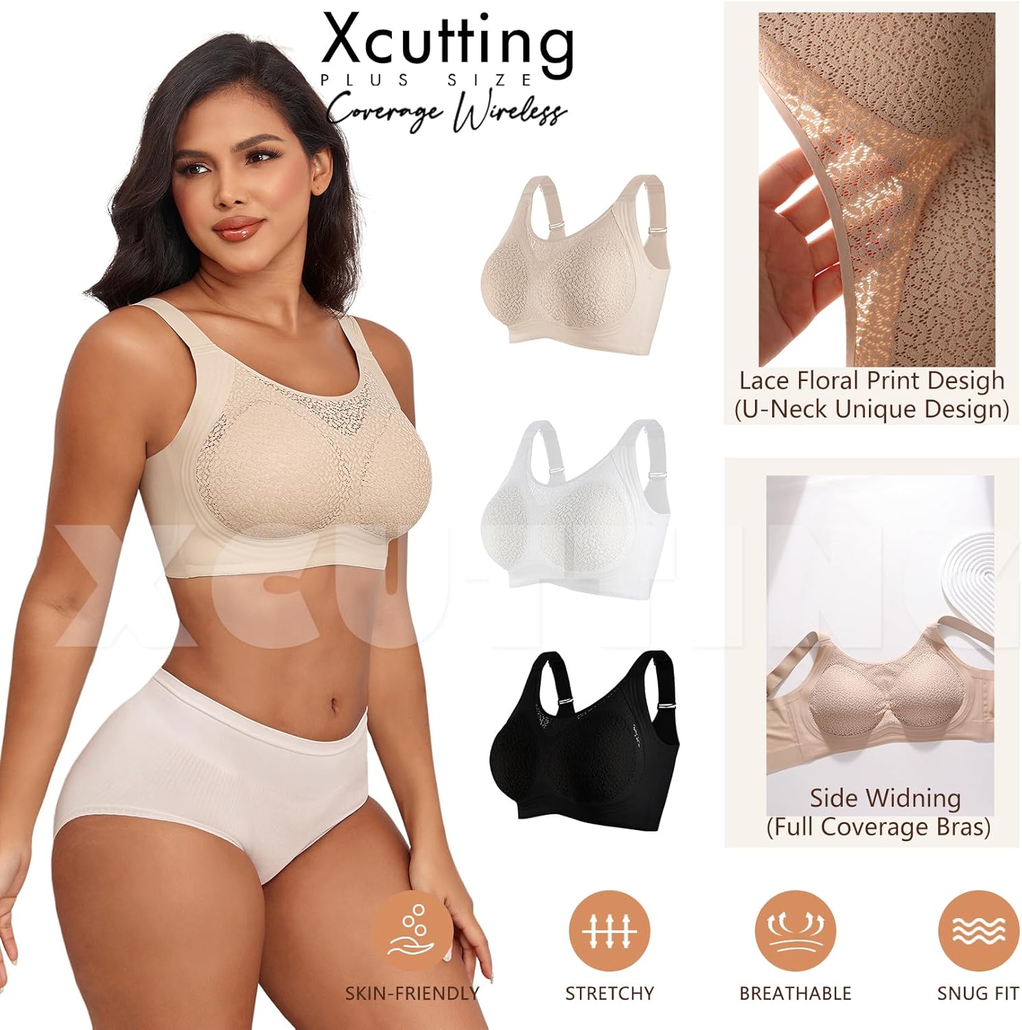 Lace Women's Seamless No Underwire Bra Soft Wireless Comfort Bralettes Full Coverage Bralette Everyday T-Shirt Bra - Image 5