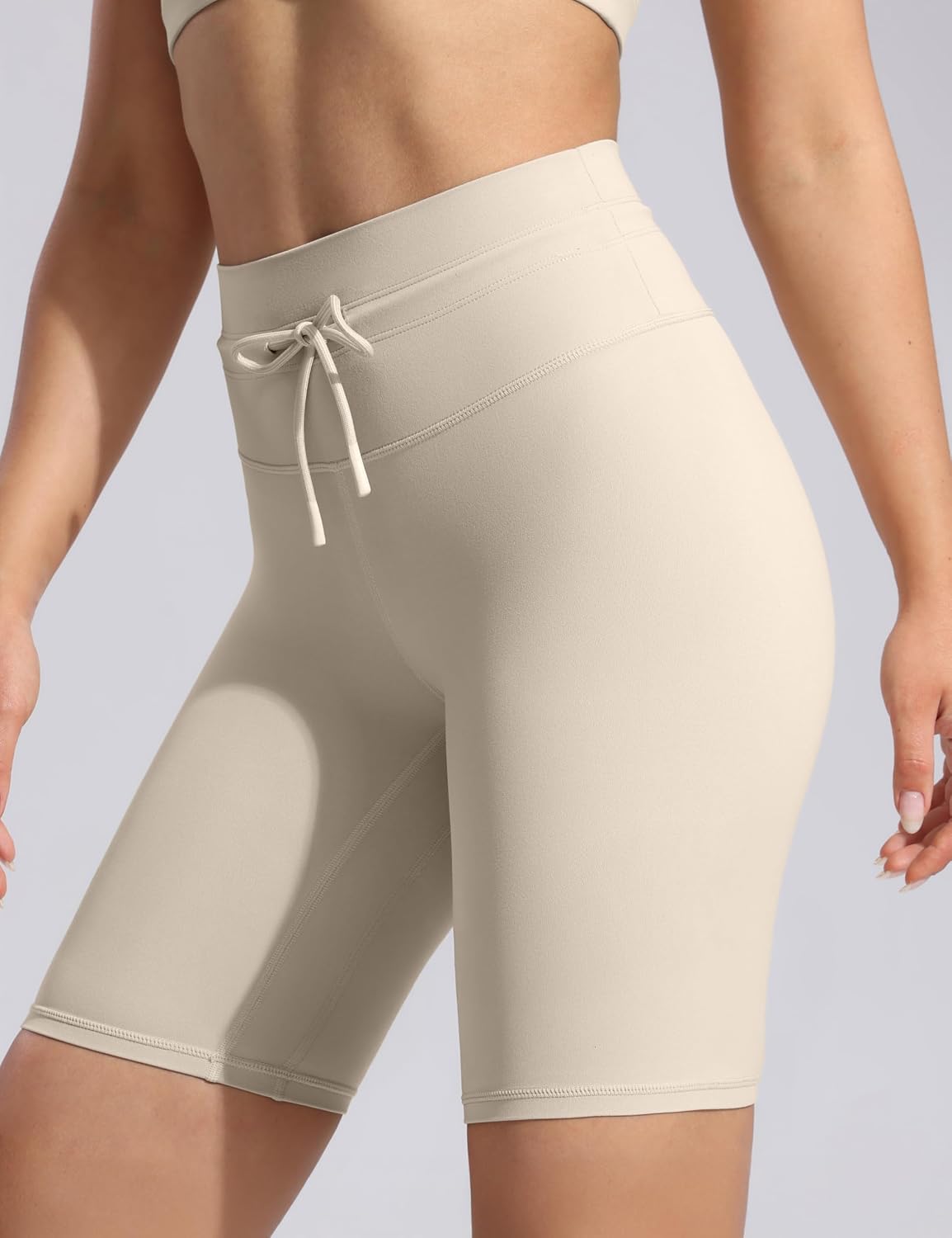 POSHDIVAH Women's Creamluxe Biker Shorts-6"/8" High Waisted Drawstring Running Gym Volleyball Yoga Workout Shorts
