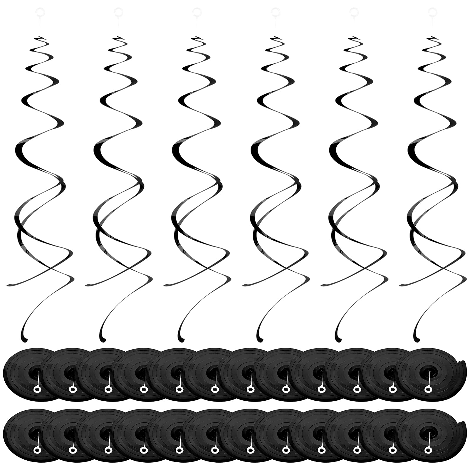 Natuce Black 30 Pcs Hanging Swirls Decoration Ceiling Swirl Garland Spiral Hanging Streamers For Birthday, Wedding, Party Decorations (Black)