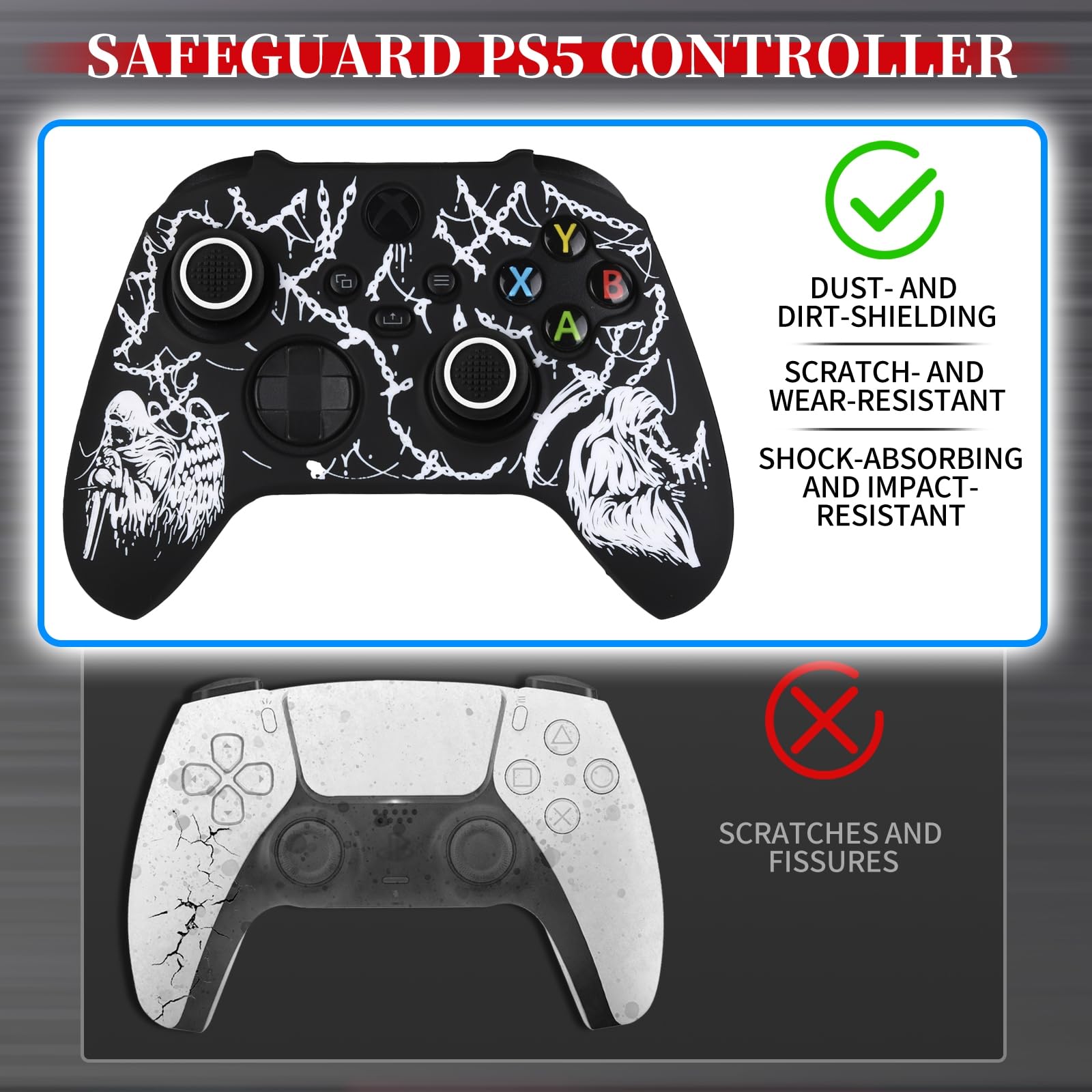 Cover in silicone antiscivolo per controller Xbox Series X/S, con 2 tappi per levette e adesivo x 1 Michael & Reaper