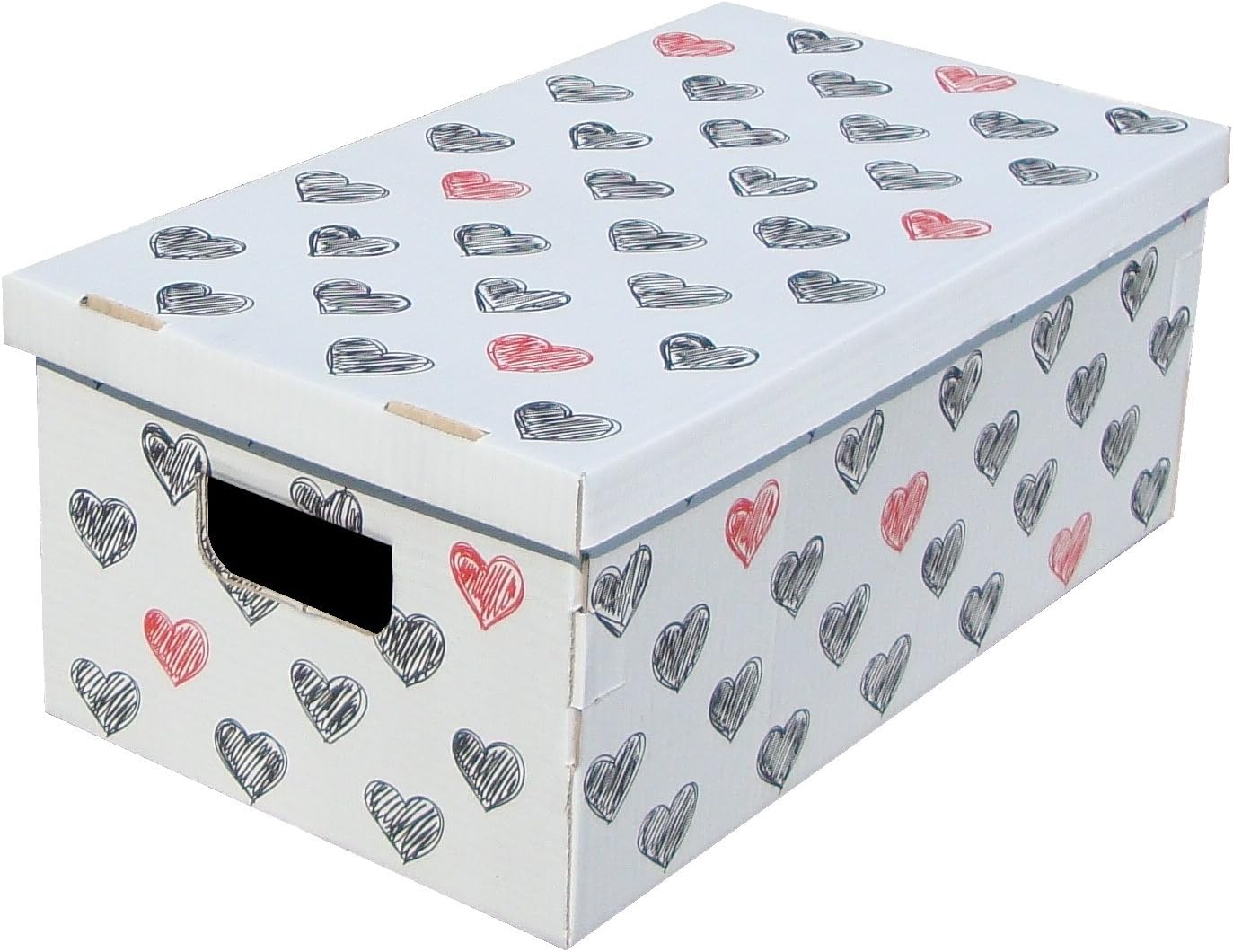 Kanguru Lavatelli Set of 3 Decorative Storage Boxes with Lids, Cardboard, Hearts design, Ideal for Clothes, Bedding, Toys, Office and Gift, Gray, 51x29x21 cm, Multi-Colour, 51 x 29 x 20 cmThe Forest Stewardship Council