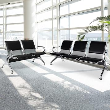 Office Reception Guest Chairs 5-Seats Heavy Duty Waiting Room Guest Bench with PU Leather for Hospital Airport Bank Hall Room Conference Hospital