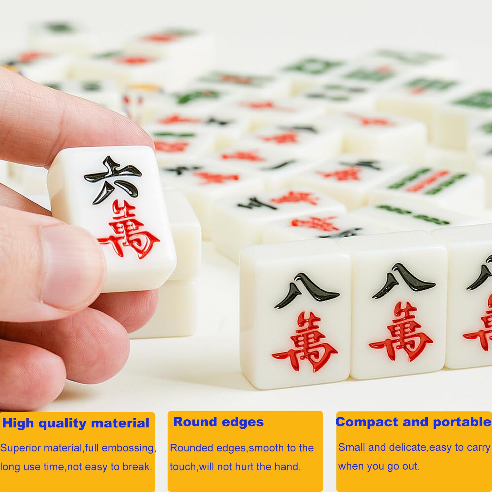 Mini Mahjong Game - Portable Chinese Traditional Set including 144 Tiles and 2 Dice, White, Red, and Black, small - Image 4