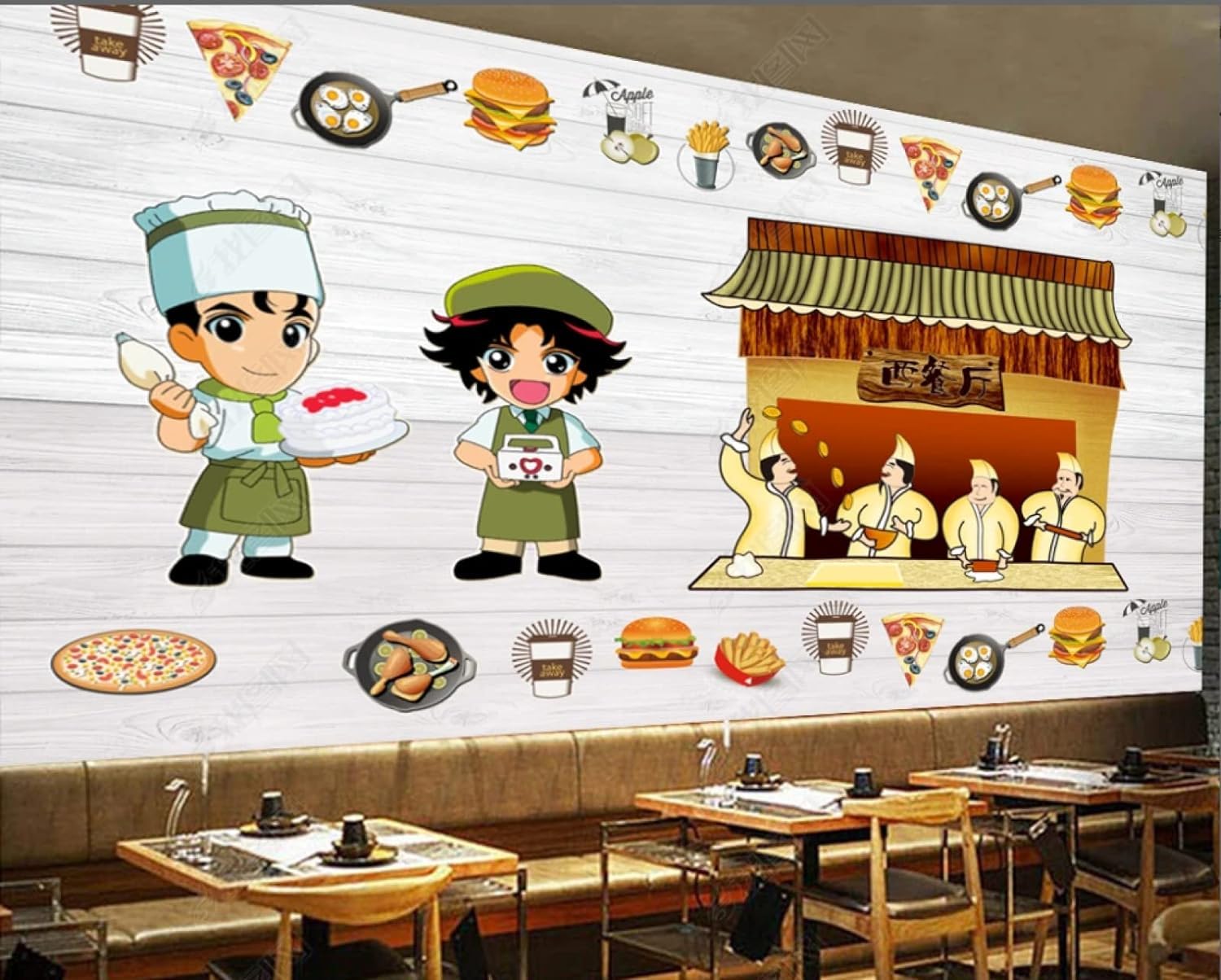 Papier peint 3d moderne en soie gaufrée gâteau de restaurant 150x105 cm
