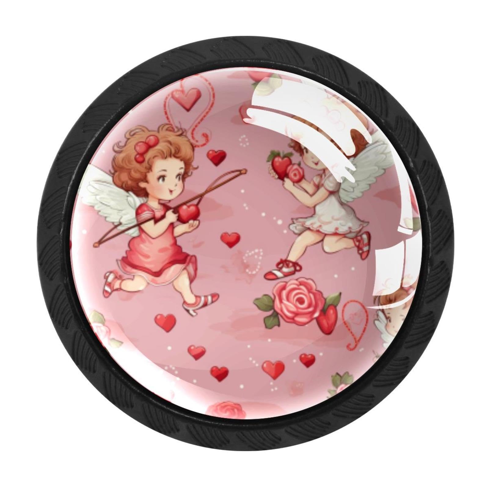 CHENZZZZ Love Cupid Heart Drawer Knobs Pull Handles 4 Pcs Glass Cabinet Drawer Pulls for Home Kitchen Office Cabinet Cupboard